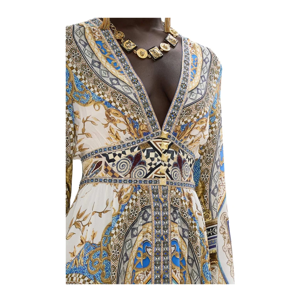 Camilla Zijden Kimono Mouw Mozaïek Jurk Multicolor Dames