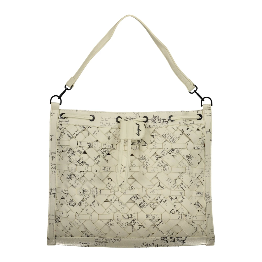Desigual , Shoulder Bags, Female, White, One Size, Woven Shoulder Bag With Script Print - Image 4