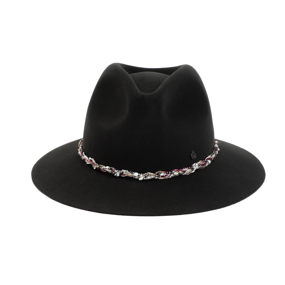 Maison Michel Zwarte wollen Fedora hoed met Tweed Braid Black Dames