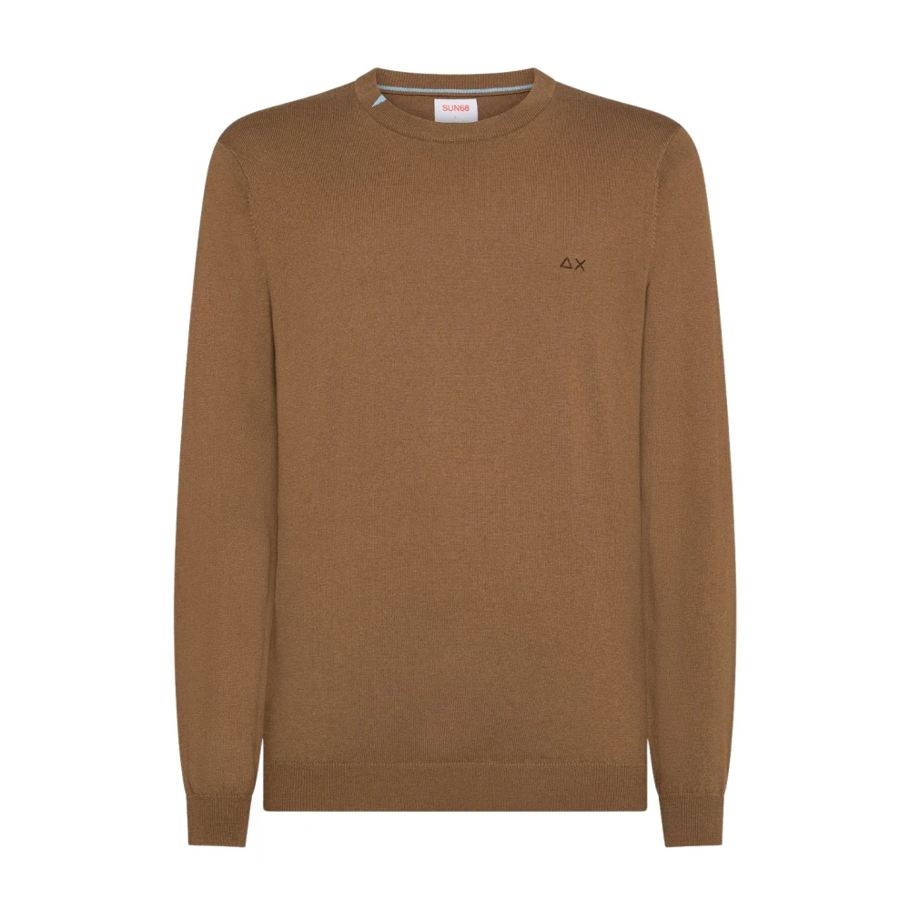 Sun68 Men's Brown Round-Neck Knitwear, L, Jumper Basic L/S