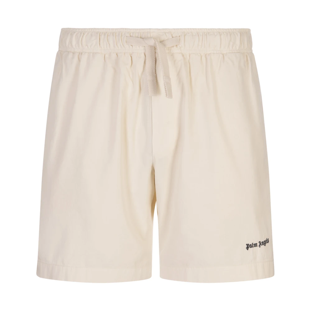 Palm Angels Witte Logo Geborduurde Sportshorts White Heren