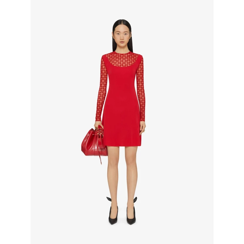 Givenchy Monogram Tulle Jersey Korte Jurk Red Dames