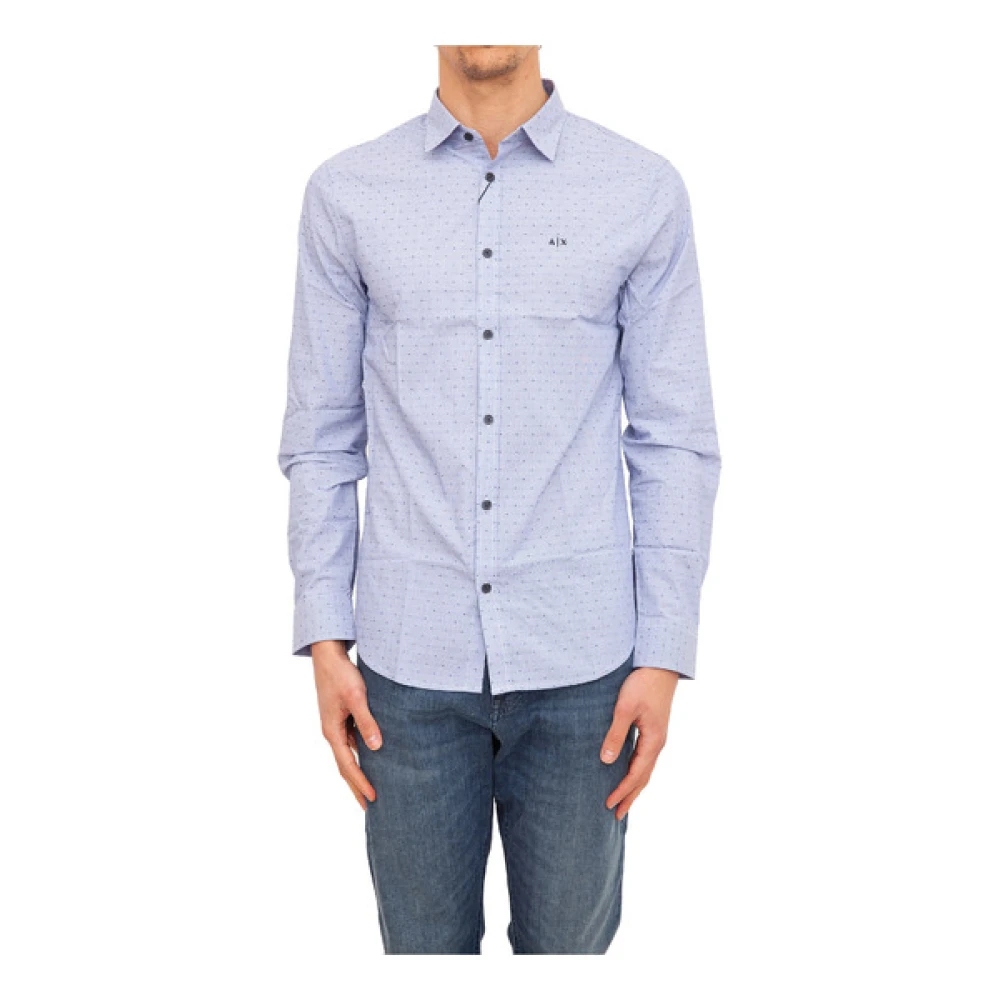 Armani Exchange Men's Blue Casual-Elegant Shirt With Micro Polka Dots
