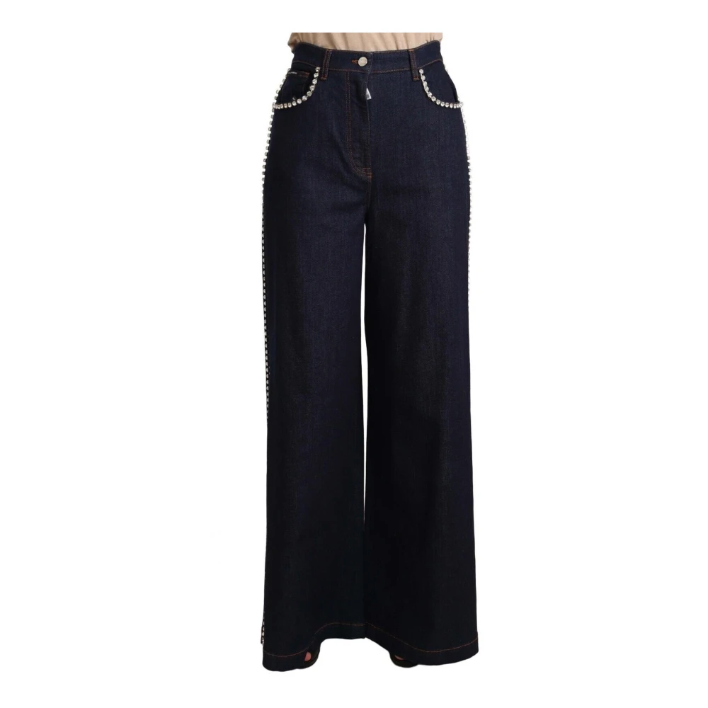 Dolce & Gabbana Women's Blue Wide Jeans, 3XS, Dark Crystal Flare Jeans