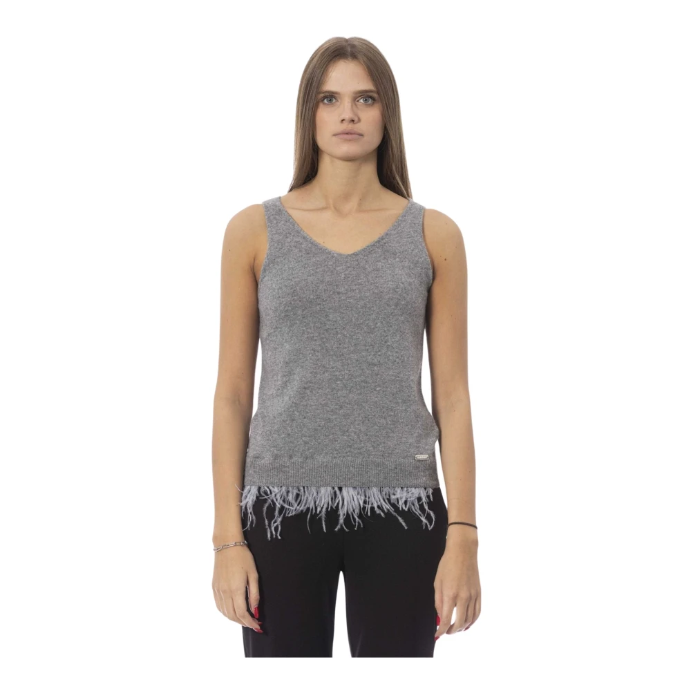 Baldinini Trendy Mouwloze Wollen Top Gray Dames