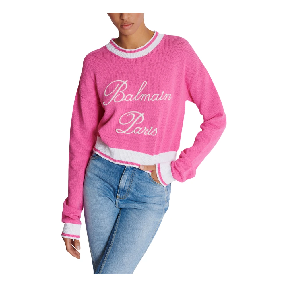 Balmain Handtekening gebreide trui Pink Dames