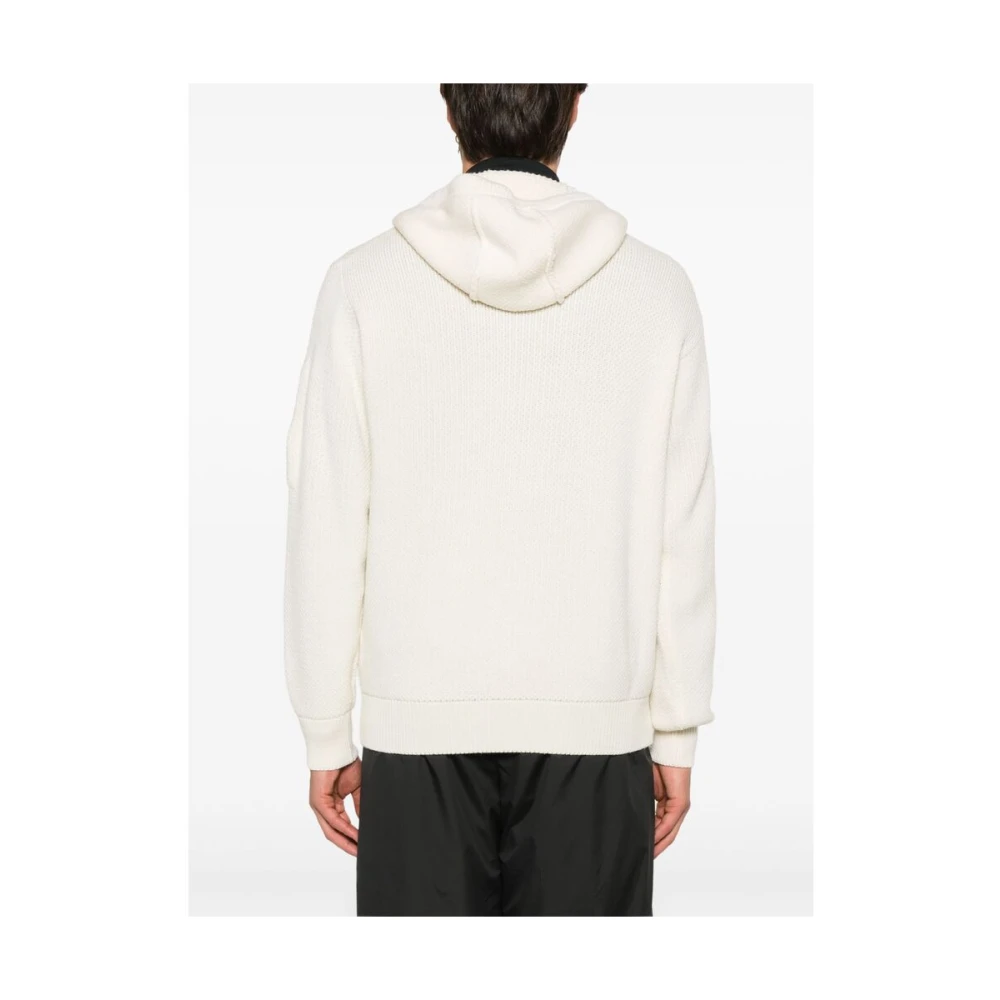 C.P. Company Witte Geribbelde Gebreide Hoodie Jas White Heren
