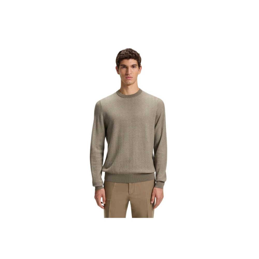 Hugo Men's Brown Herringbone Wool And Cotton Jumper - Sweatshirts - Xl - Sweatshirts & Hoodies