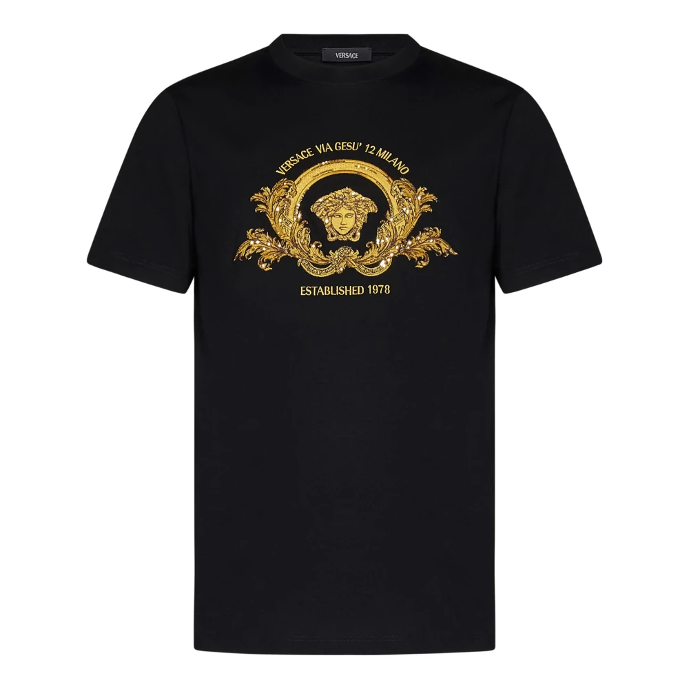 Versace Zwart Geborduurd Medusa Embleem T-shirt Black Heren