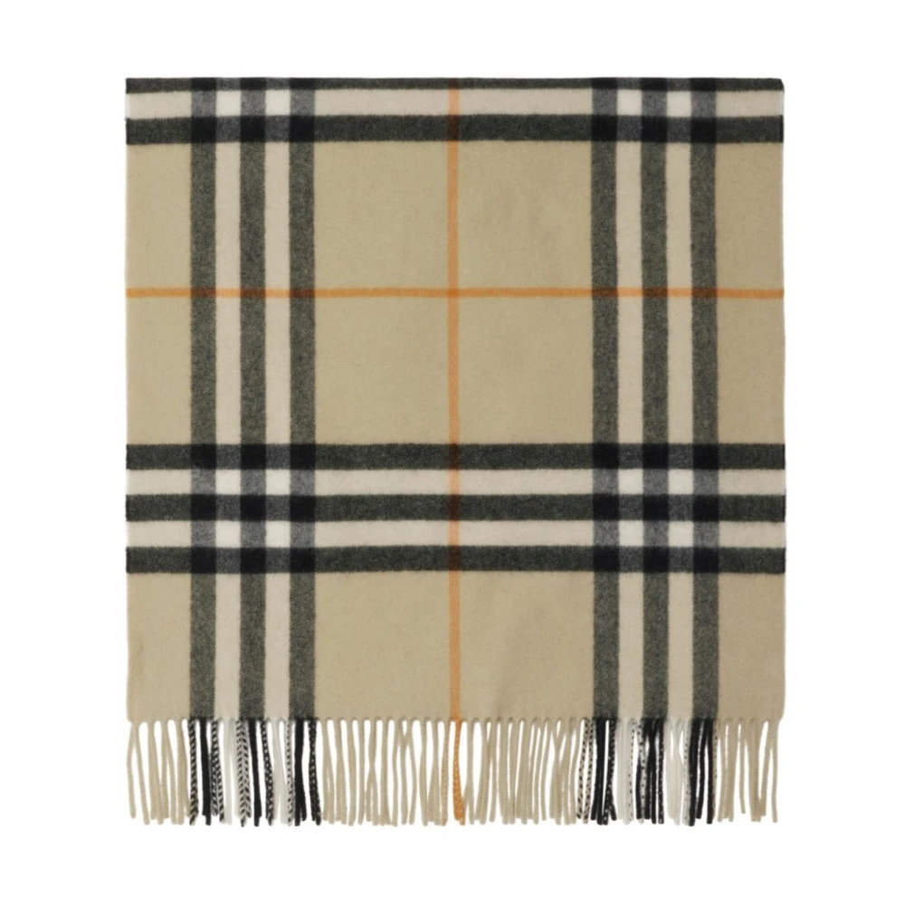 Burberry Geruit Patroon Kasjmier Sjaal met Franje Beige Heren