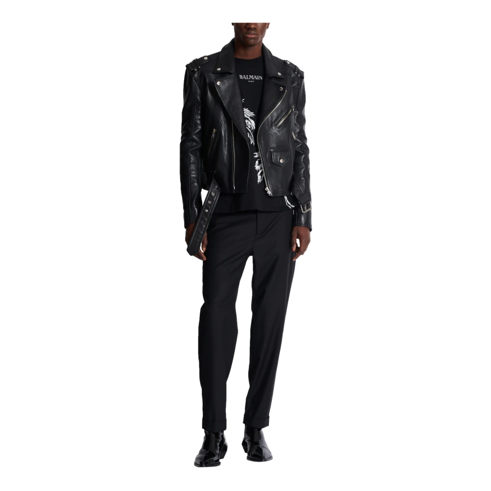 Balmain Kalfsleren bikerjack Black Heren
