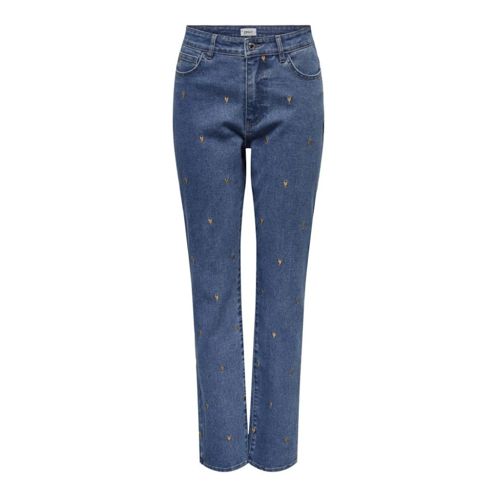 Only Rechte Geborduurde Denim Jeans Blue Dames