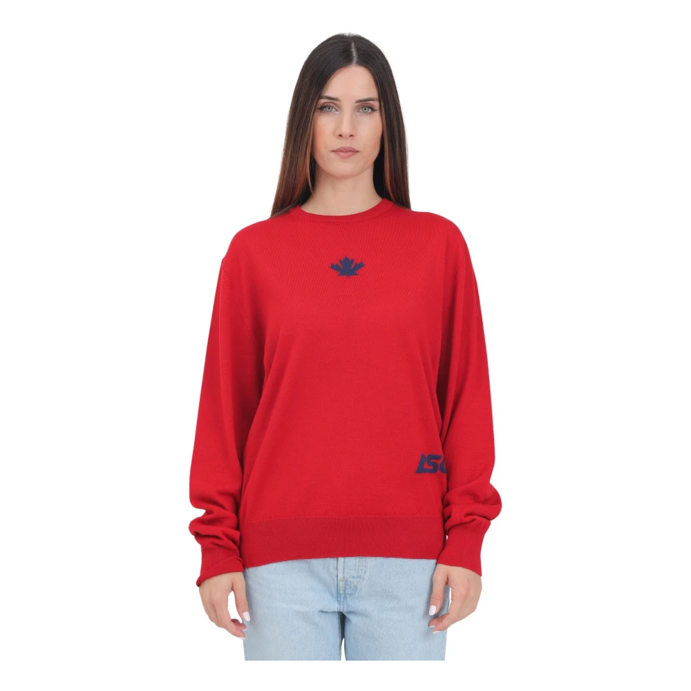 Dsquared2 Rode crew-neck sweater met jacquard logo Red Dames