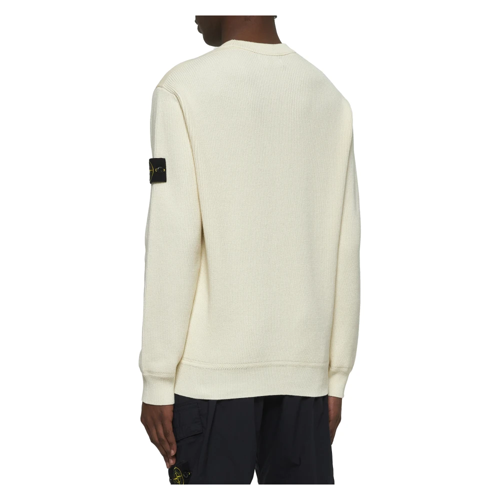 Stone Island Geribbelde Crewneck Katoenen Trui Ivoor White Heren
