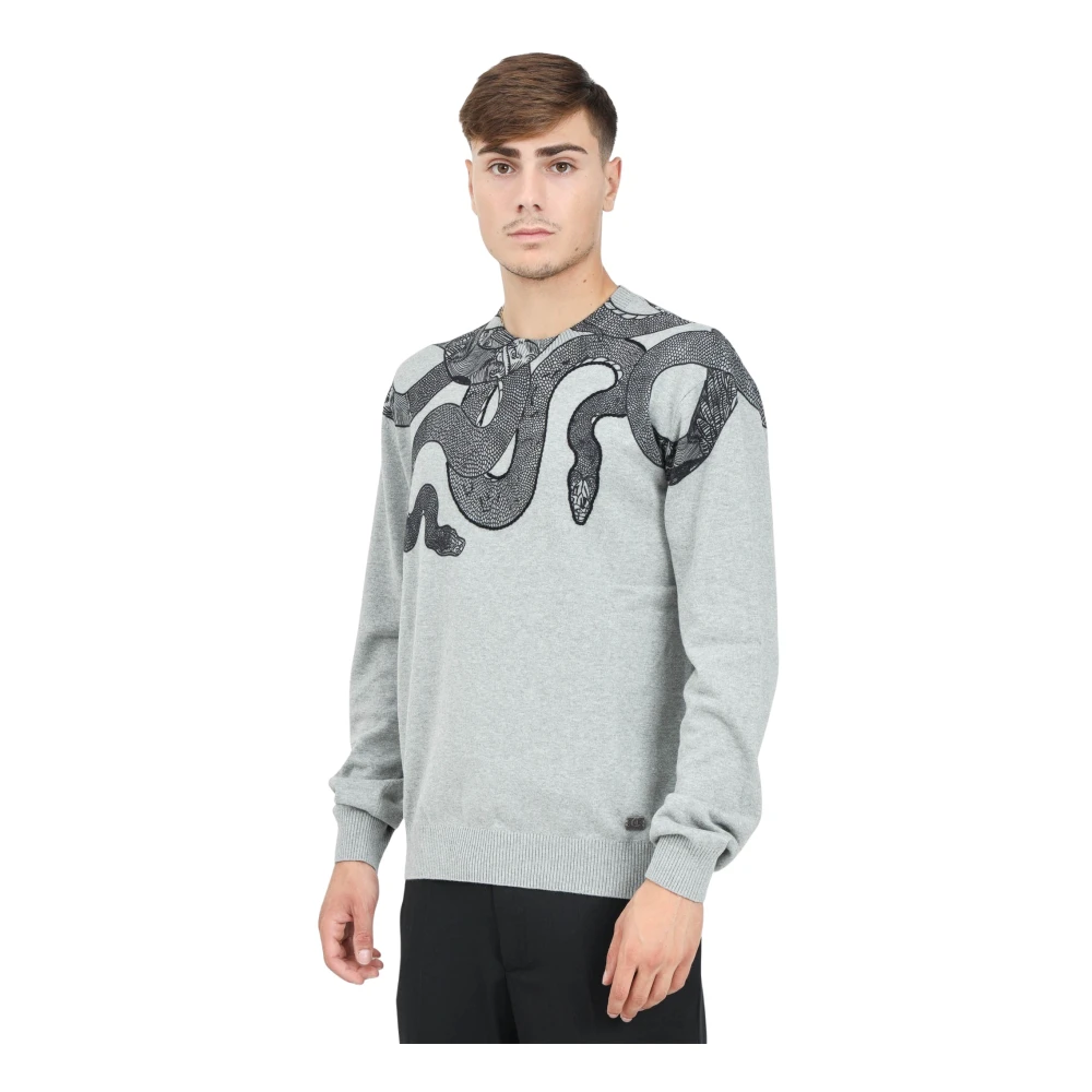 Just Cavalli Slangenprint Grijs Gebreid T-shirt Gray Heren