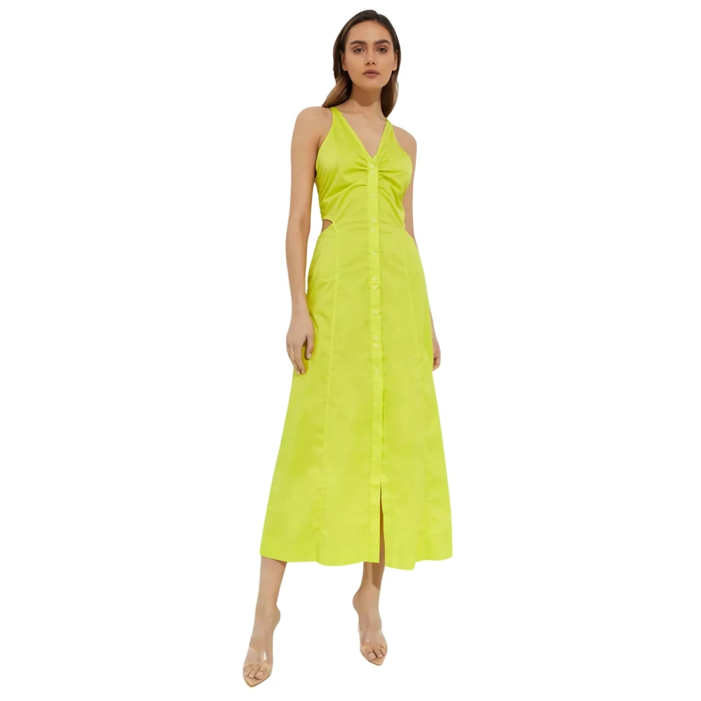 Ganni Green Midi Dresses, Female, Xs, Crossover Strap Button-Fastening Dress