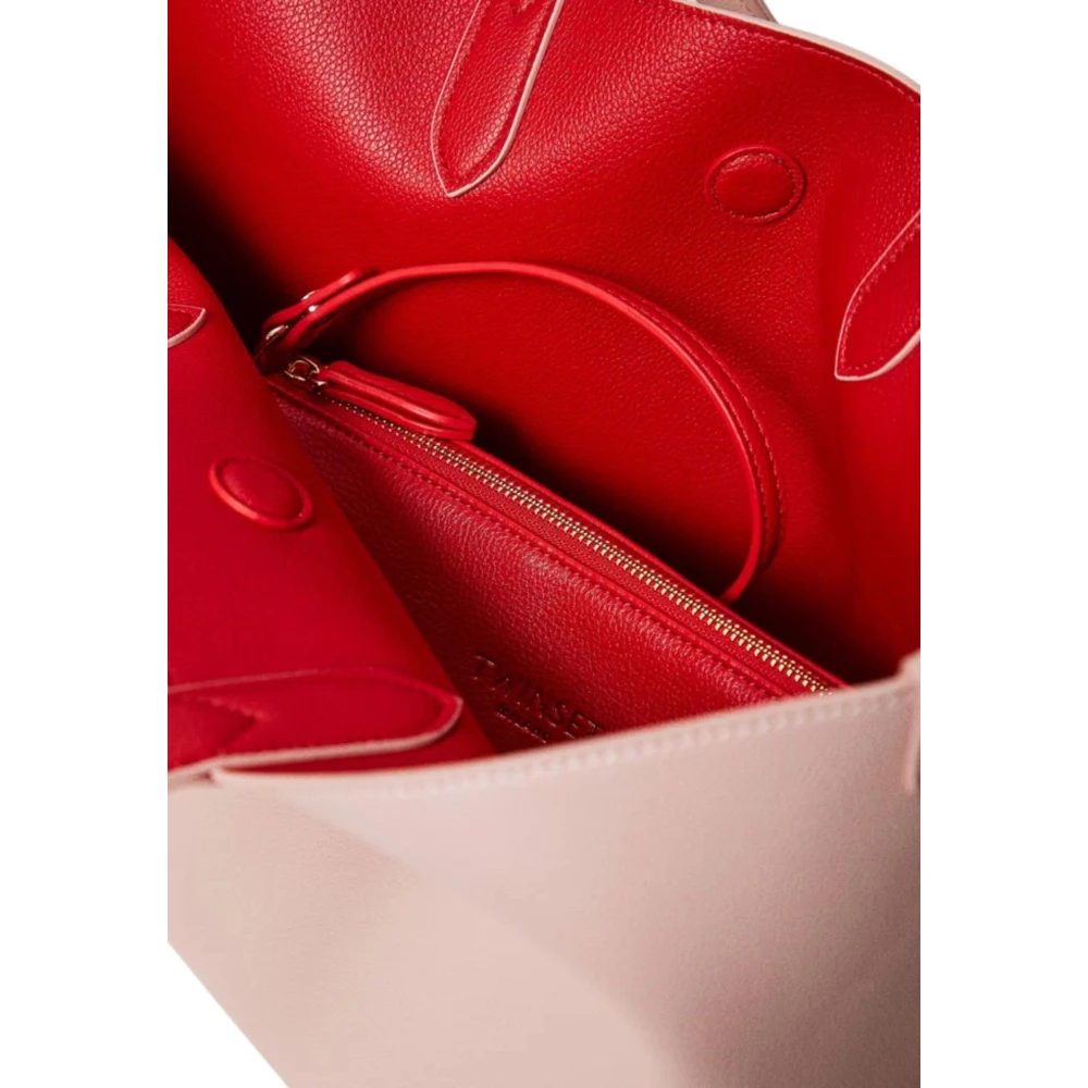 Twinset Omkeerbare leren shopper tas met bedel Pink Dames