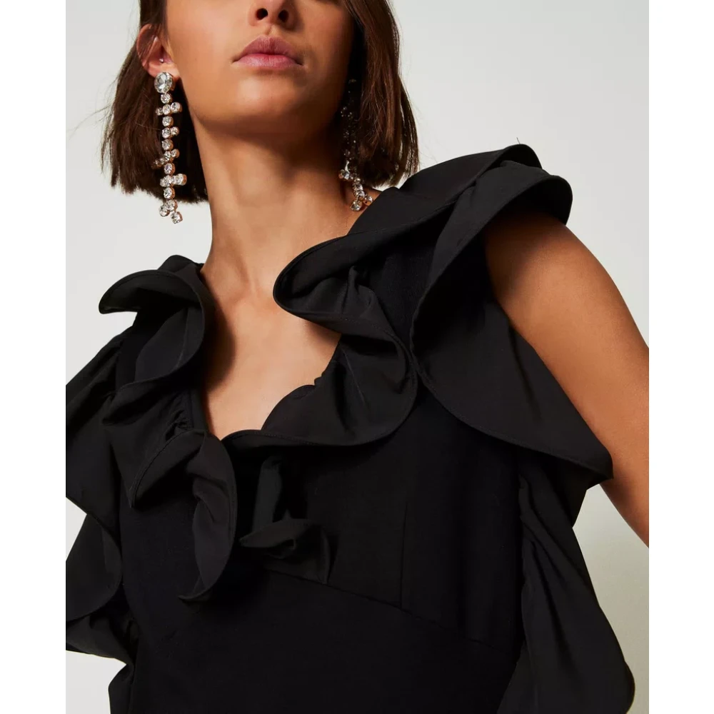 Twinset Zwarte Ruche Korte Jurk Black Dames