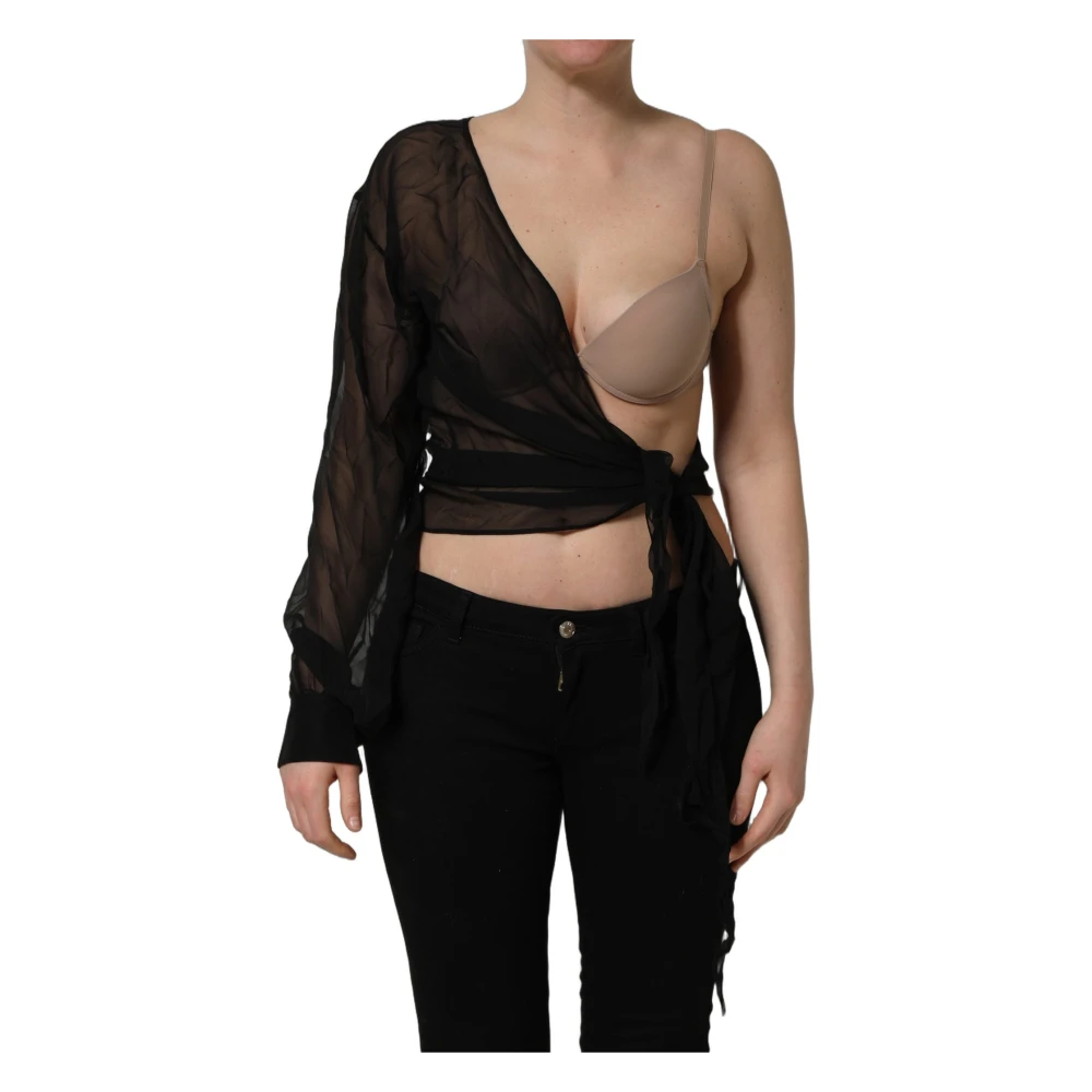 Dolce & Gabbana Black Wrap Sheer Chiffon One Shoulder Top - IT40|S - Image 2
