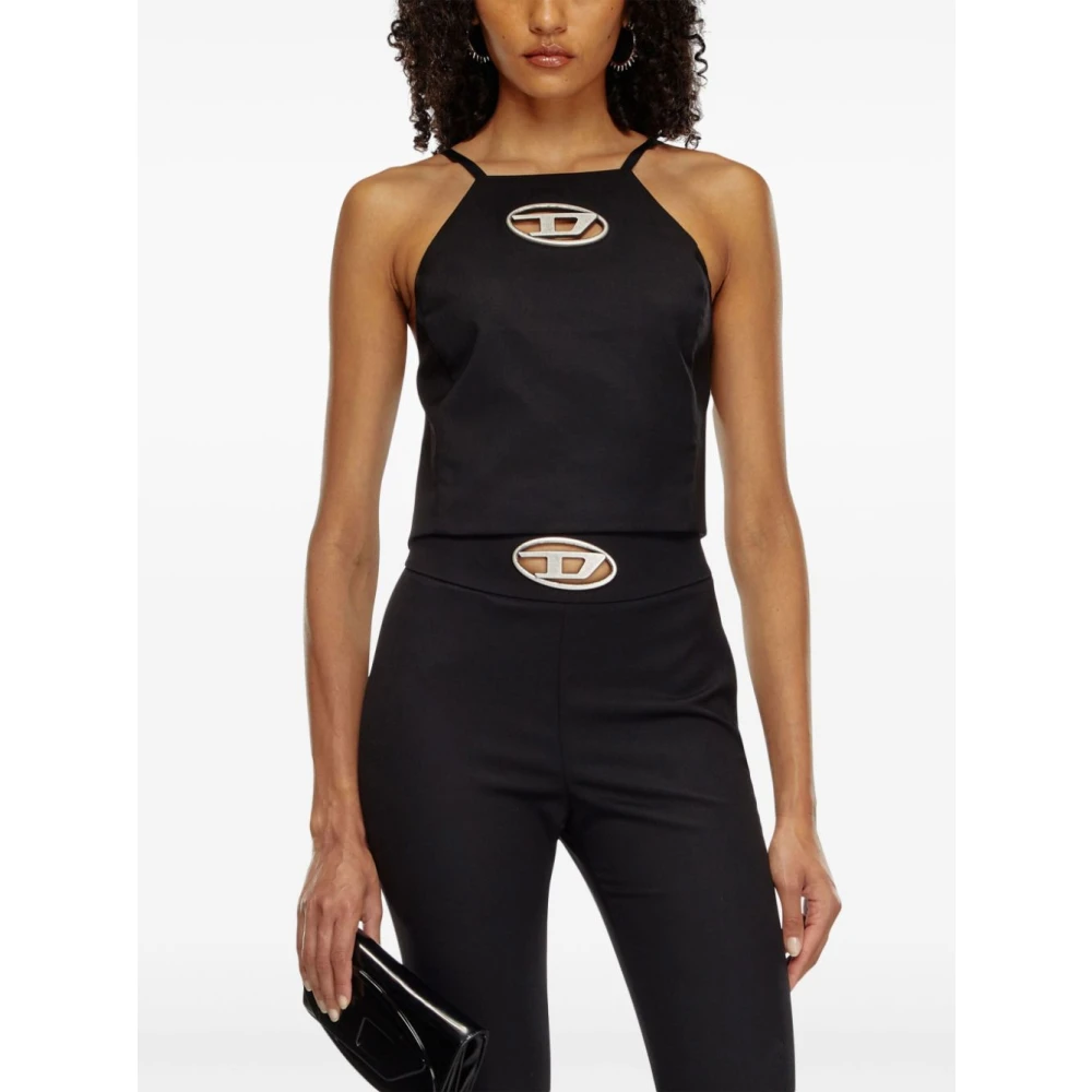 Diesel Rugloze wollen keper top met metalen plaquette Black Dames
