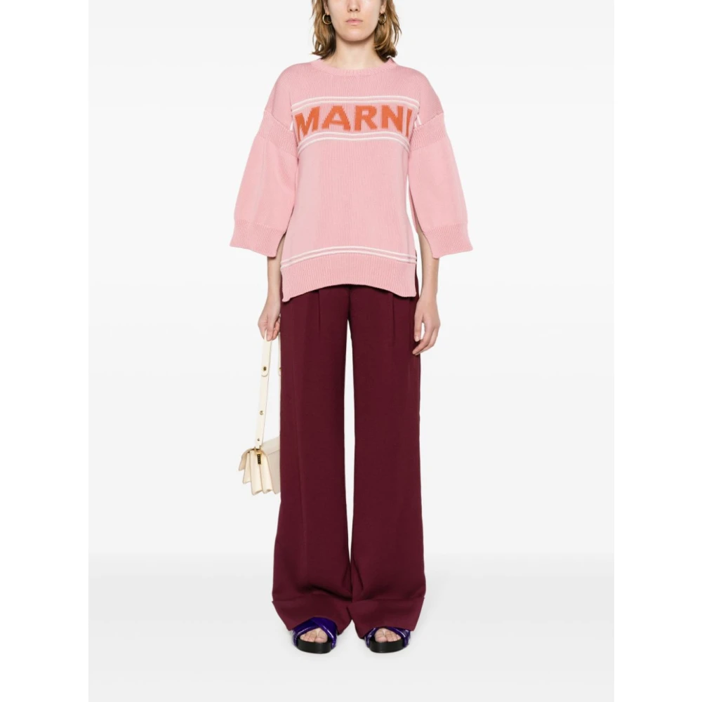 Marni Intarsia Gebreide Trui Roze Pink Dames