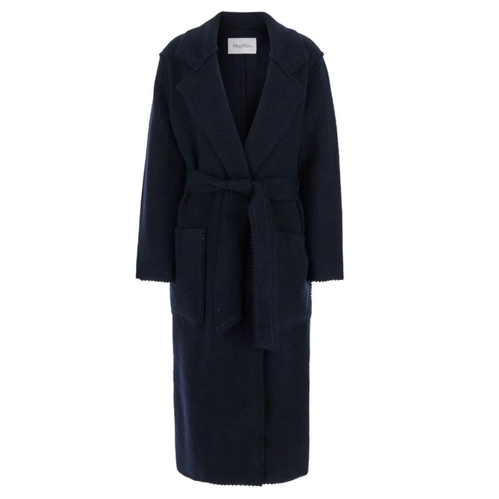 Max Mara Blauwe Wol Kasjmier Zigzag Jas Blue Dames