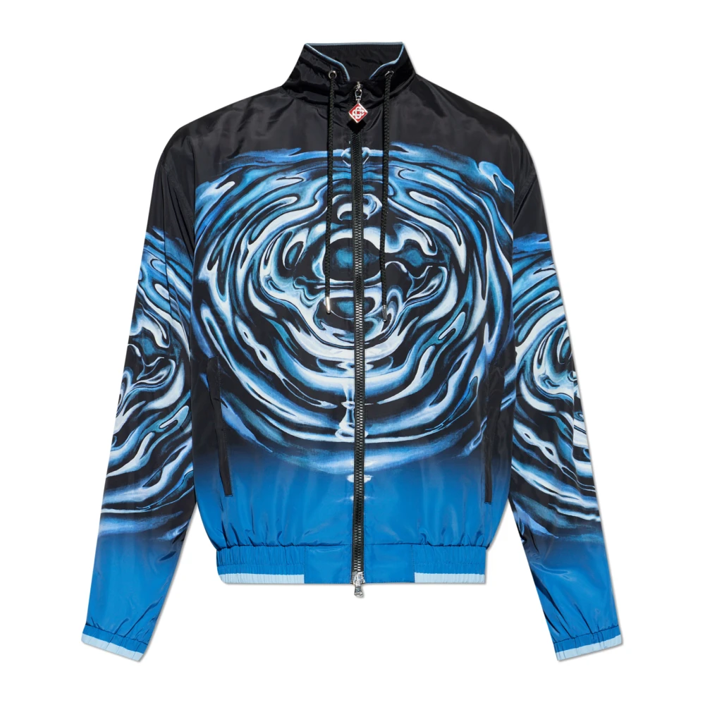 Casablanca Men's Blue Warped Logo Ripple Windbreaker Jacket