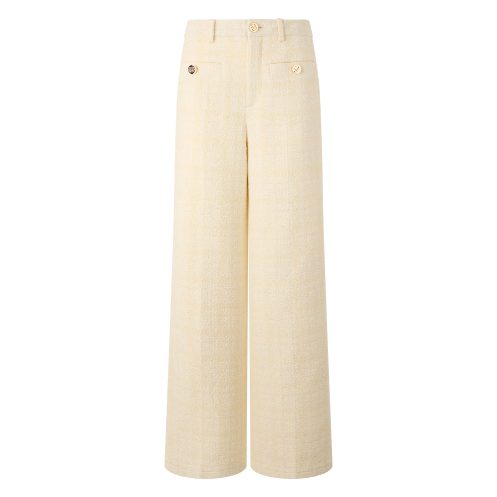Gucci Women's Beige Tweed Cotton Check Trousers - Wide Trousers - S - Trousers