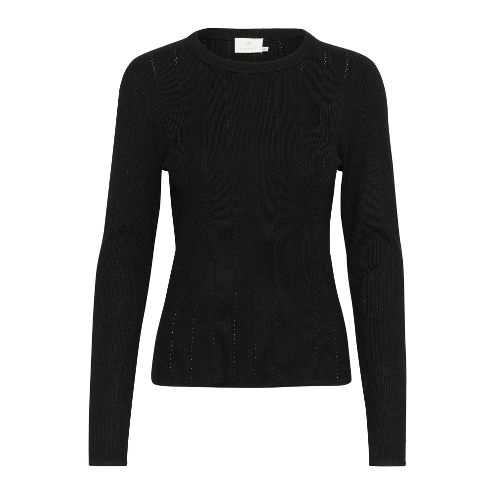 Kaffe Women's Black Round-Neck Knitwear,, Deep Knit Jumper With Round Neck Large