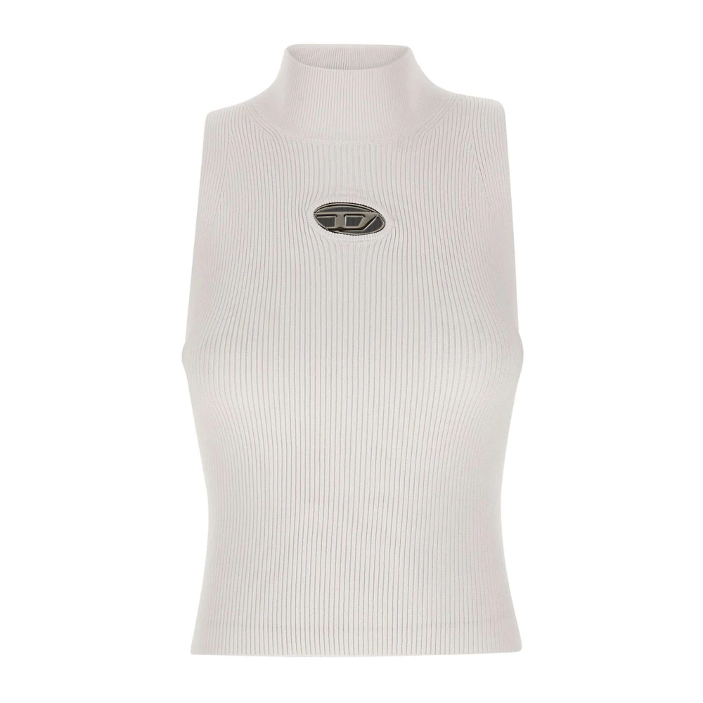 Diesel Witte Geribbelde Gebreide Top met Hoge Hals White Dames