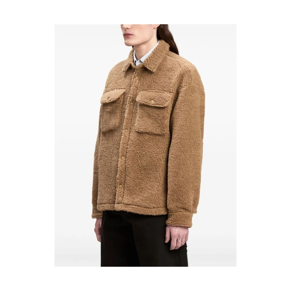 Palm Angels Bruine Fleece Geborduurde Jas Brown Heren