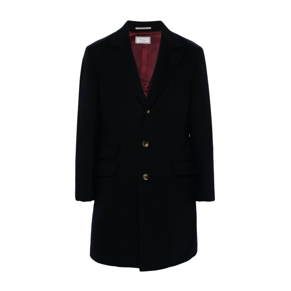 BRUNELLO CUCINELLI Elegante Zwarte Wollen Jas Blue Heren