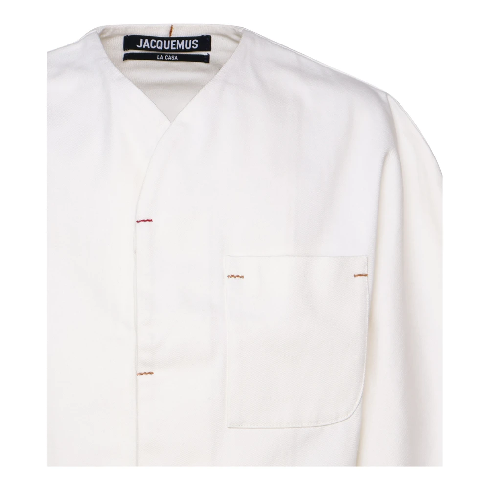 Jacquemus Witte V-hals Ballonmouw Shirt White Heren
