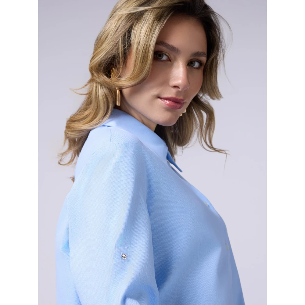 Oltre Boxy shirt met driekwartmouwen Blue Dames