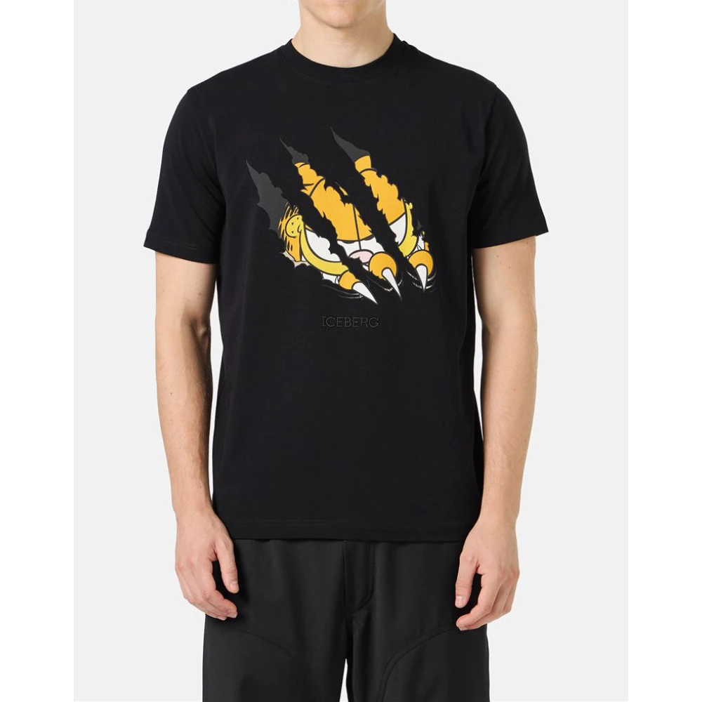 Iceberg Zwart katoenen jersey T-shirt met Garfield-print en geborduurd logo Black Heren