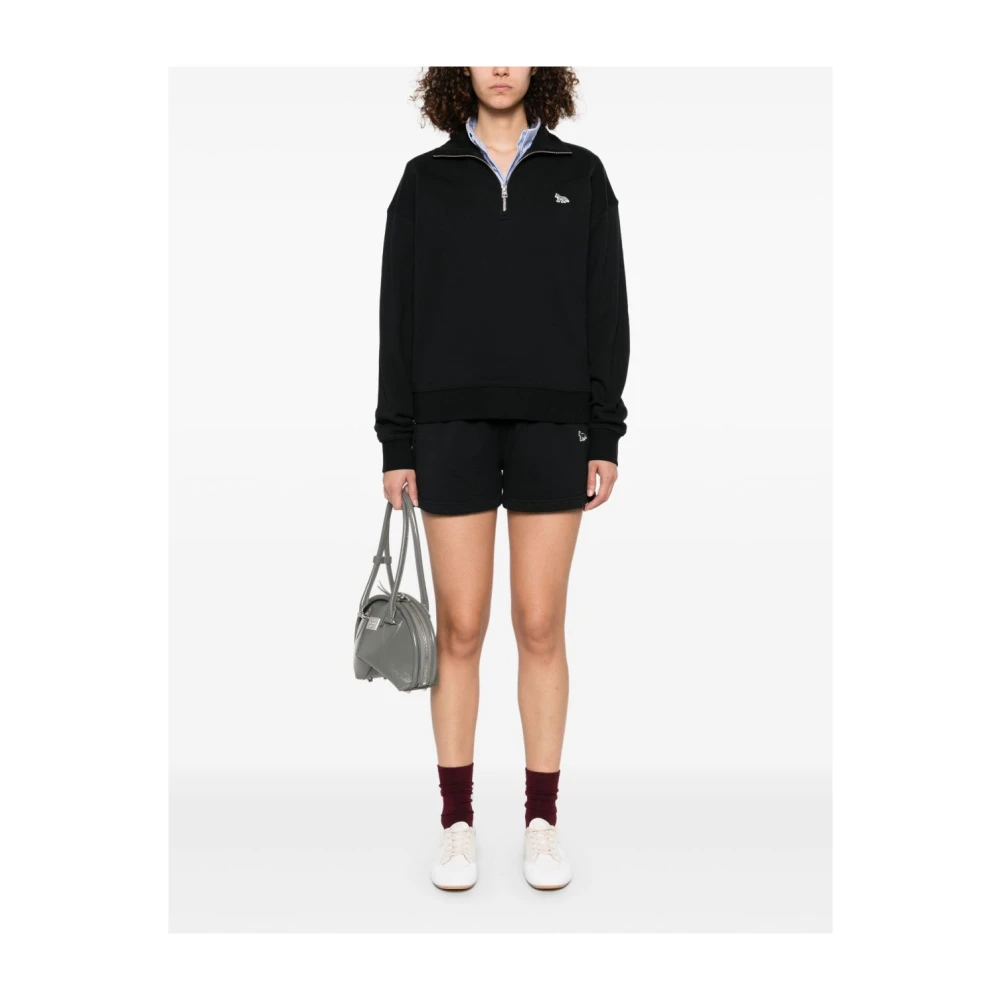 Maison Kitsuné Zwarte Shorts met Elastische Tailleband Black Dames
