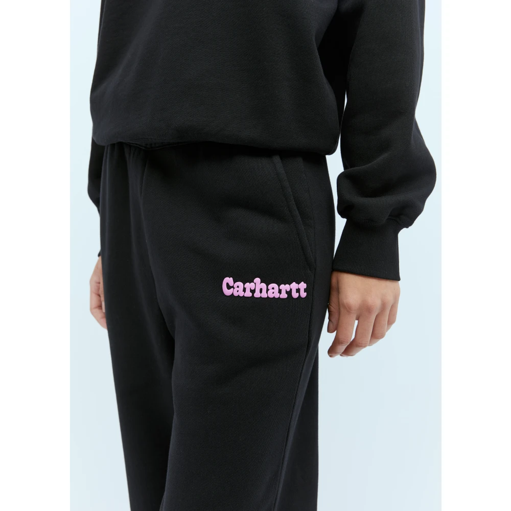 Carhartt WIP Katoenen Fleece Track Pant met Logo Black Dames