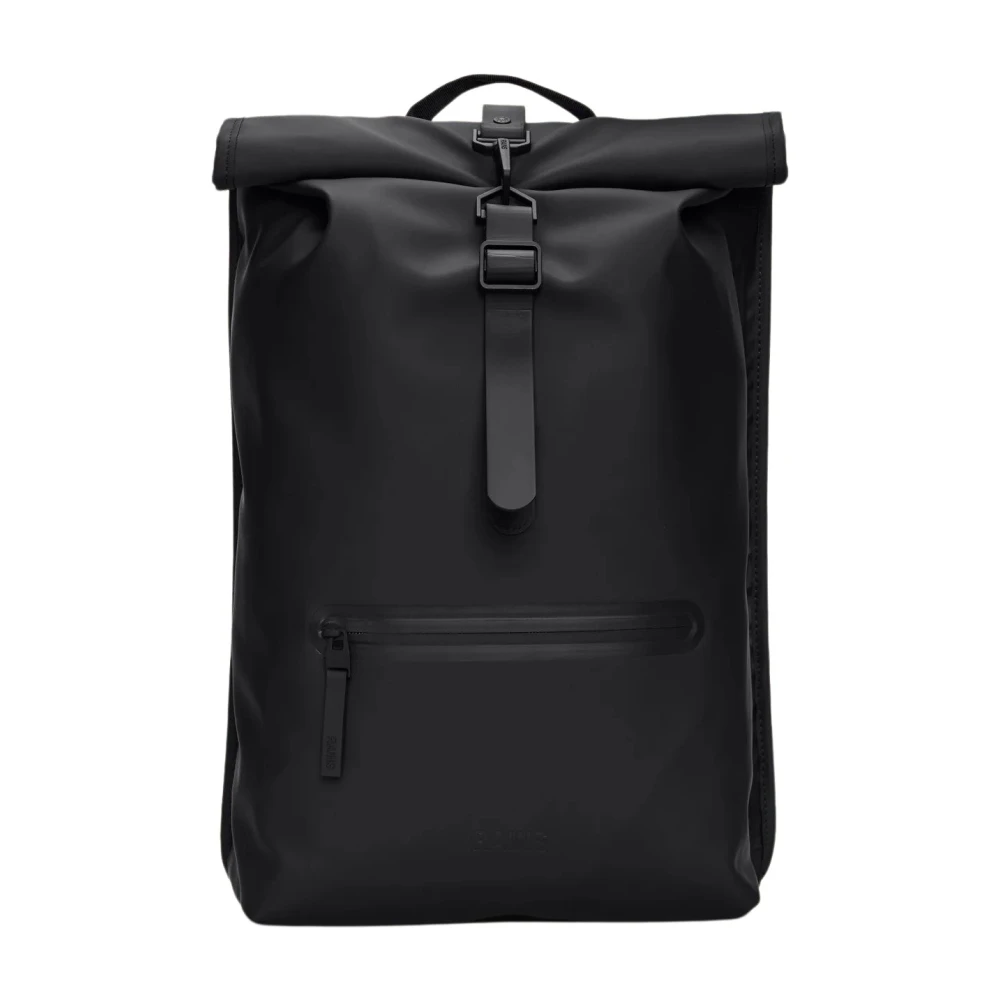 Rains Mannelijk Zwart Tassen Heren, One Size, Polyester, Rolltop Rugzak