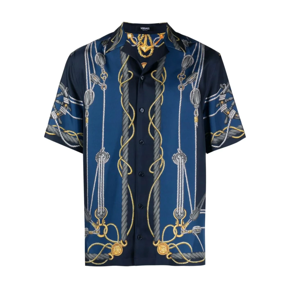 Versace Nautisch Print Shirt Blue Heren