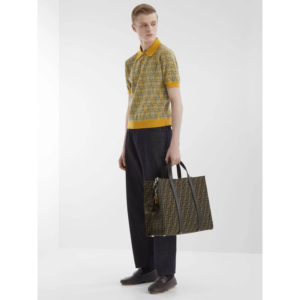 Fendi Bruine FF Motief Leren Tas Brown Heren