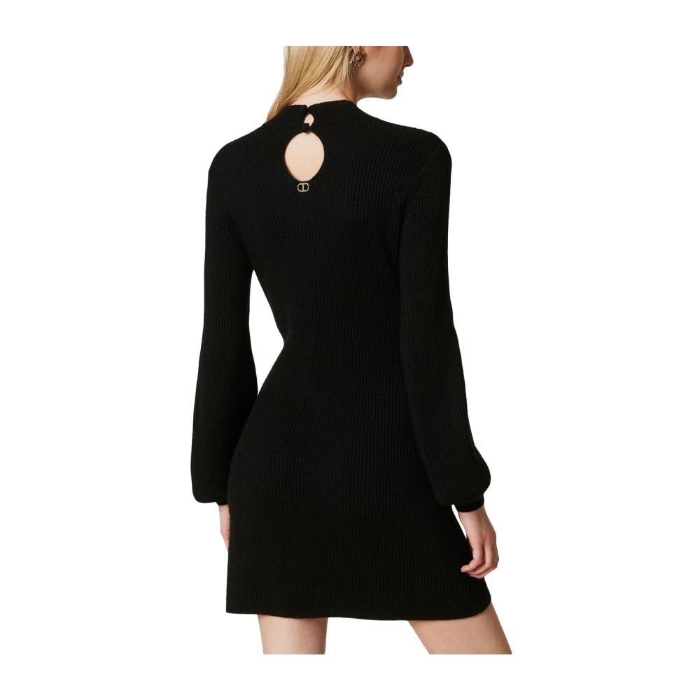 Twinset Gehaakt gebreide jurk met ballonmouwen Black Dames