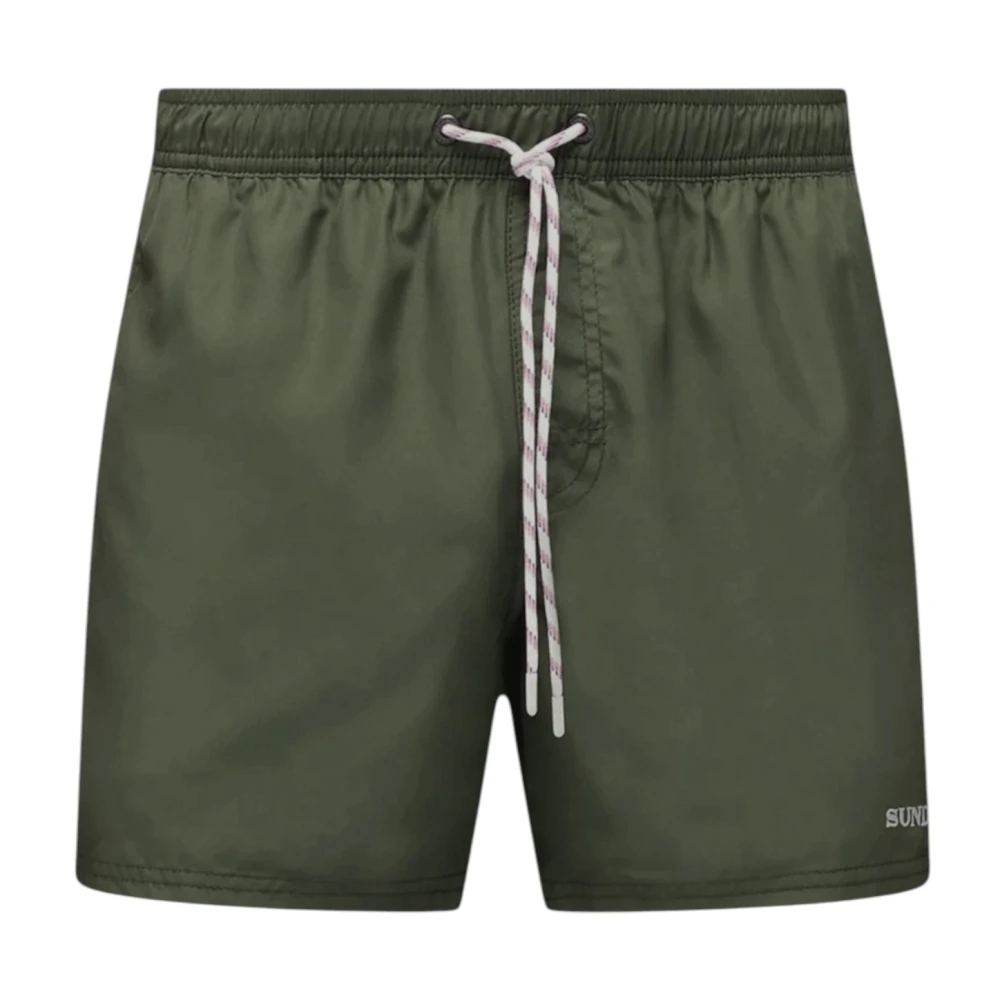 Sundek Men's Green Beachwear, M, Polyester Swim Trunks With Elastic Waist
