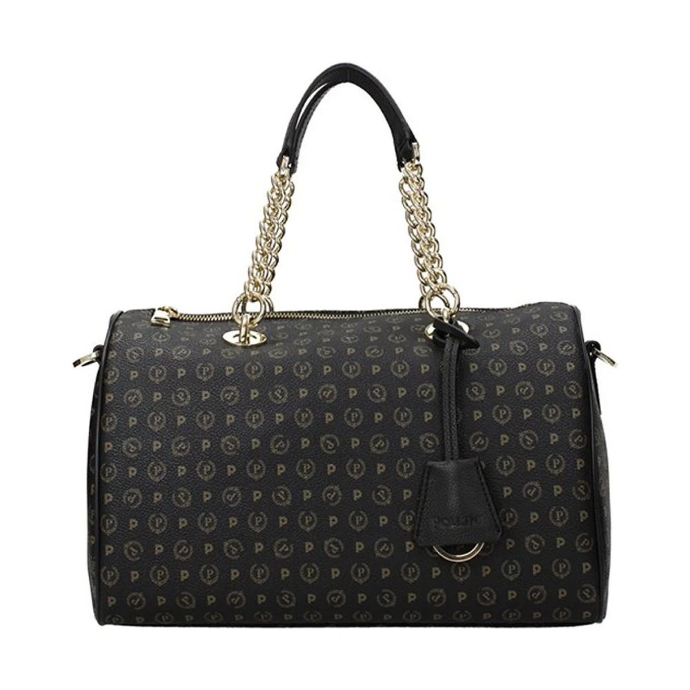 Pollini Donna Nero - Borsa A Tracolla In Pvc Con Stampa Logo E Dettagli In Pelle E Catena Dorata - Bags - One Size