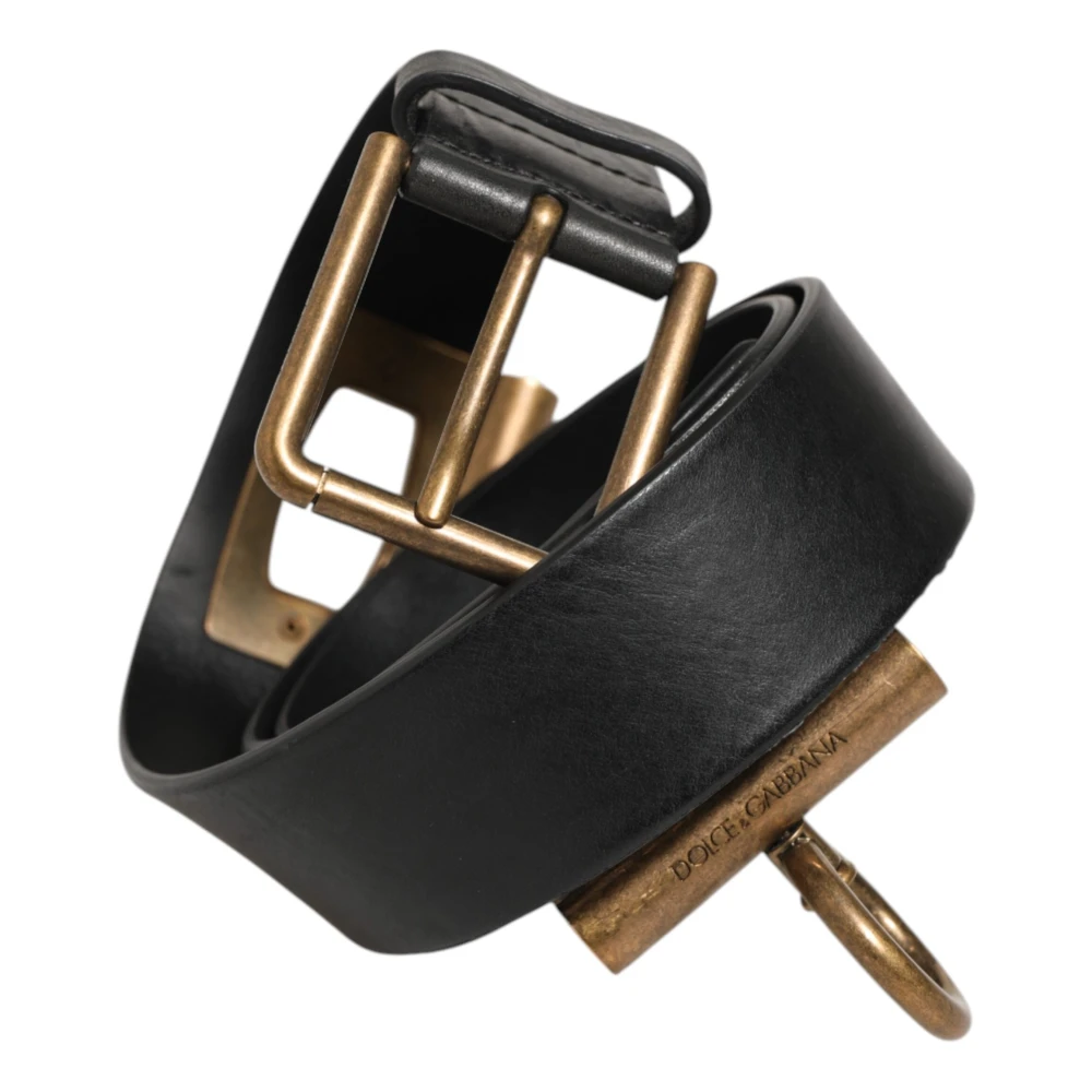 Dolce & Gabbana Side Rings Brass Buckle Belt - Male - Belts - Black - One Size - Accessories