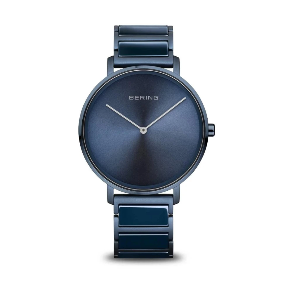 Bering Herr keramisk klocka 39 mm safirglas 5 ATM High-Tech keramik slankt design armband rostfritt stålarband med keramiska element 18539-797 Blue, Herr