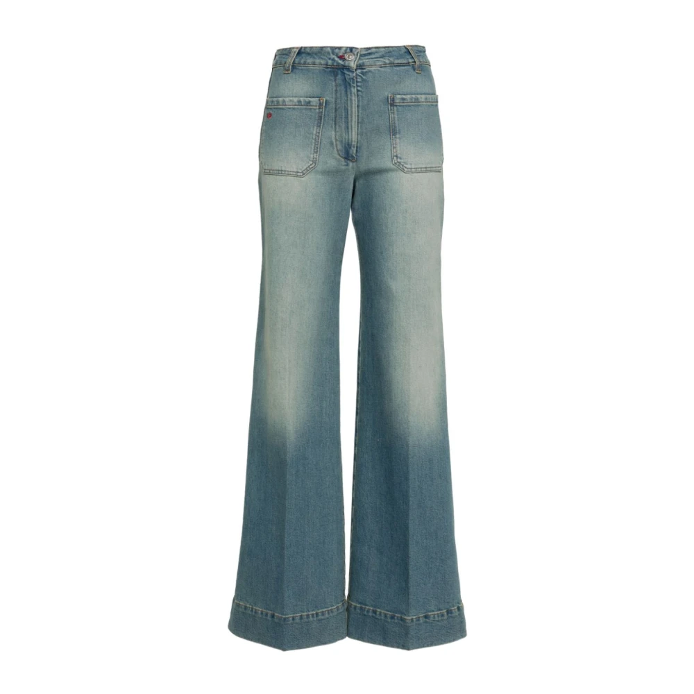 Victoria Beckham Blå Denim Wide Leg Jeans Blue, Dam