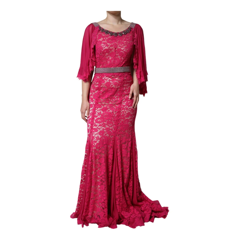 Dolce & Gabbana Roze Kristal Sheath Jurk met Riem Pink Dames