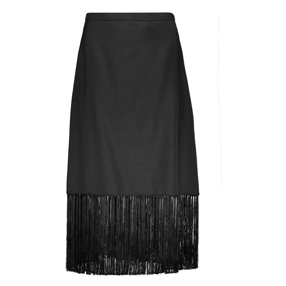 Burberry Midi rok met franje zoom Black Dames