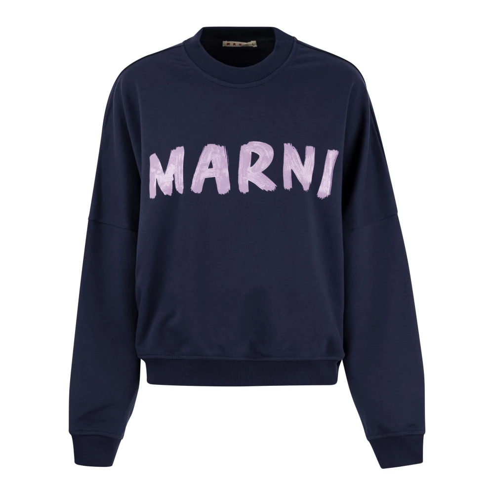 Marni Artistieke Logo Pullover Sweater Blue Dames