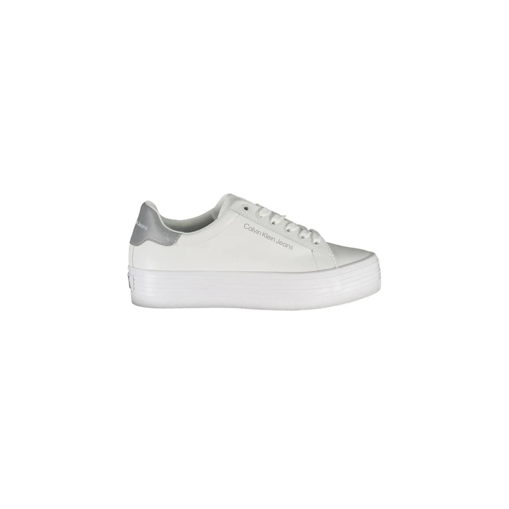 Calvin Klein Women's White Platform Sneaker With Logo Print